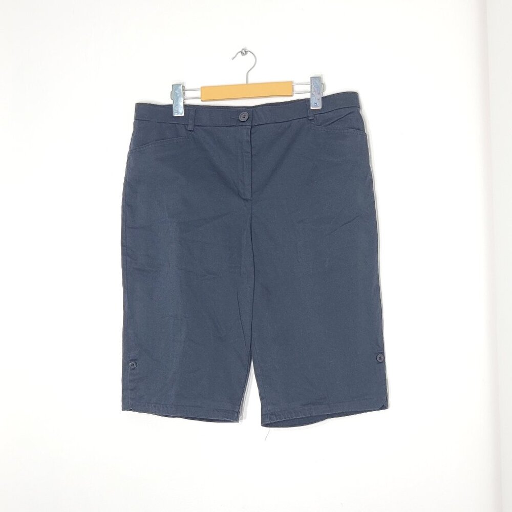 Tribal Black Cotton High Rise Regular Fit Chino Flat Zipper Front Shorts Size 14